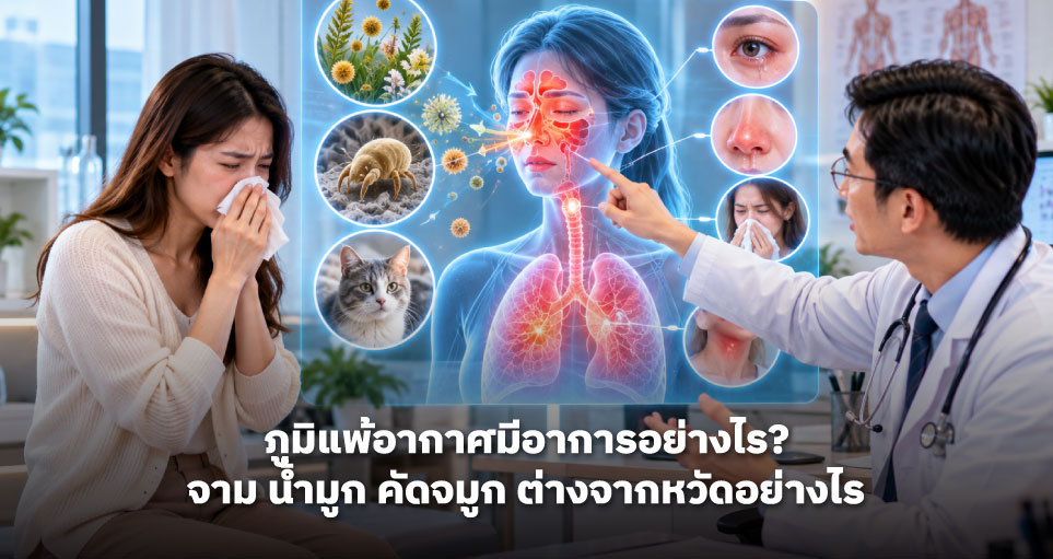 ภูมิแพ้อากาศมีอาการอย่างไร? จาม น้ำมูก คัดจมูก ต่างจากหวัดอย่างไร